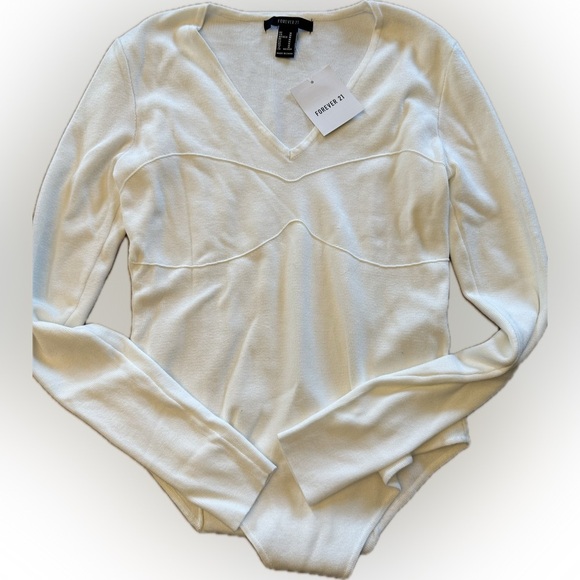 Forever 21 Sweater Knit One Piece Bodysuit White Women’s Size Medium - Picture 2 of 5
